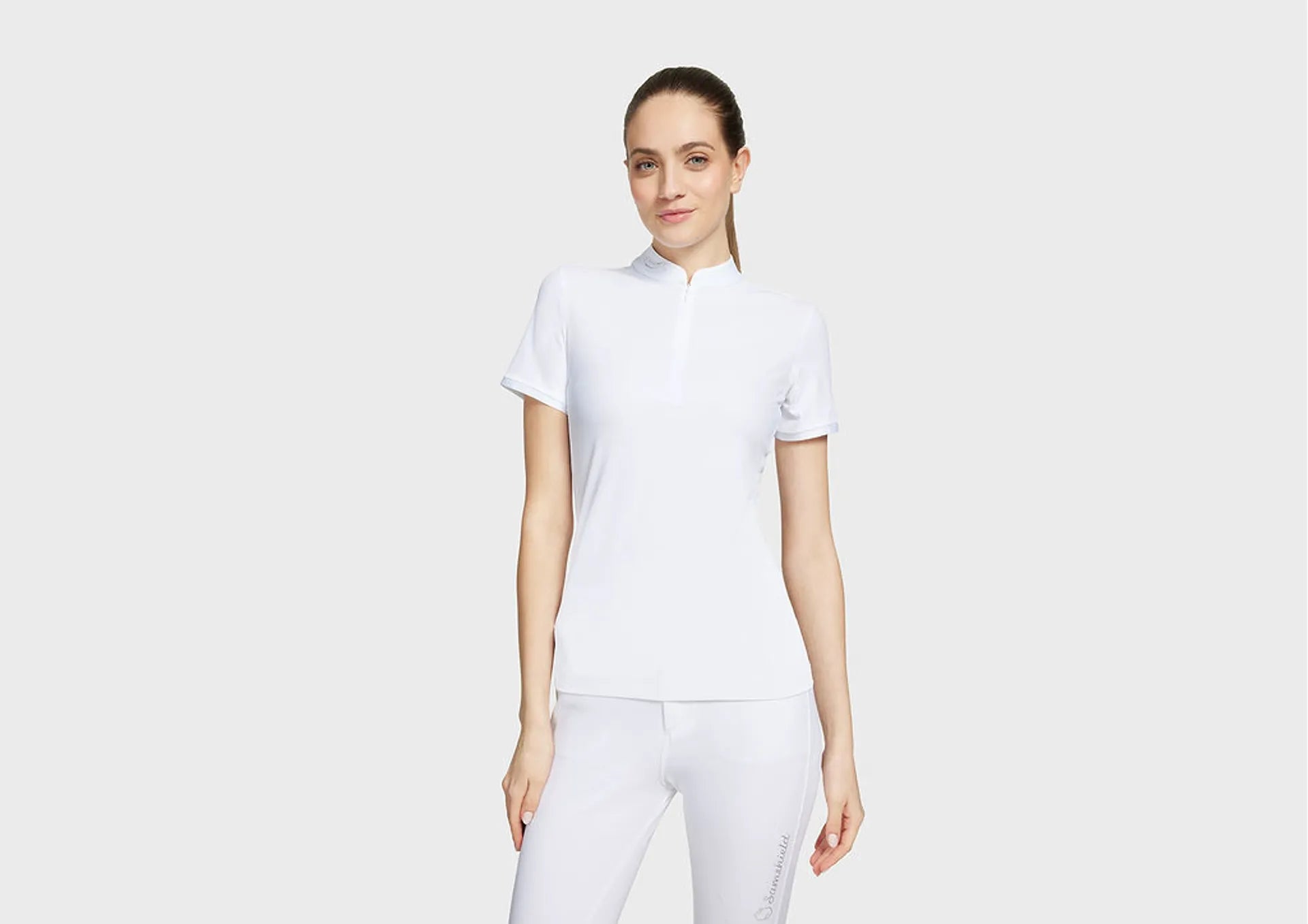 Chemise en coton et en lin blanche manches courtes avec col américain