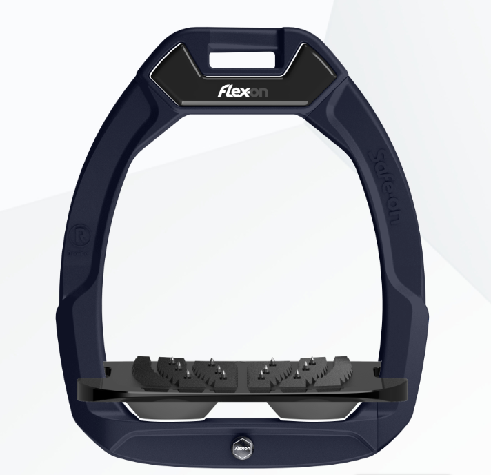 Flex-On Safe-On Stirrups - Navy Frame, Black Footbed, Dark Grey Shock Absorbers