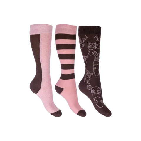 HKM Kid's Houston Socks - Deep Brown/ Rose