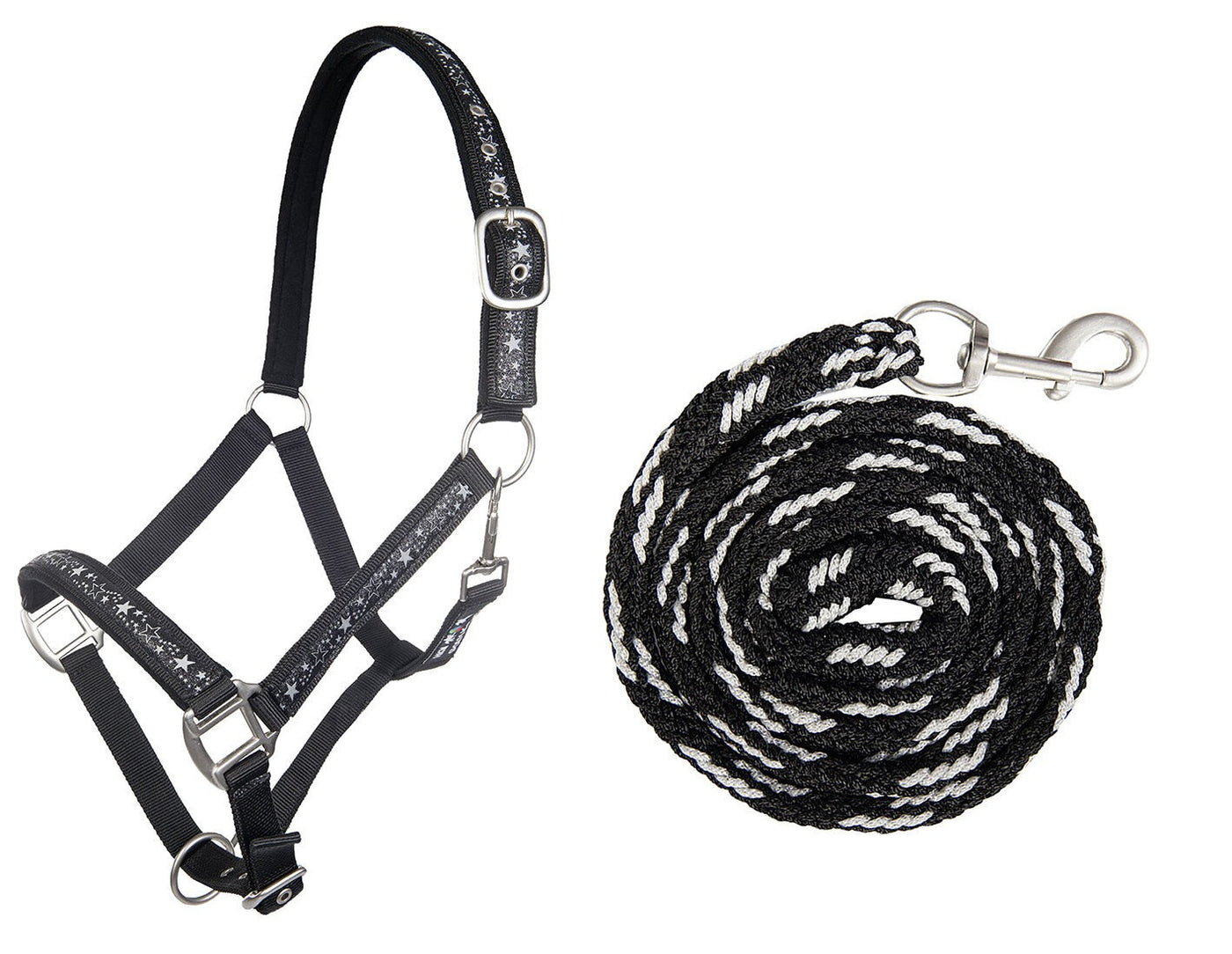 HKM Head collar & lead rope (180cm), snap hook -Stars-