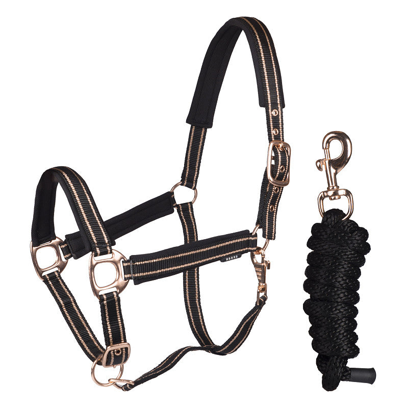 Horka Deluxe Headcollar & Leadrope Set - Black/ Rose