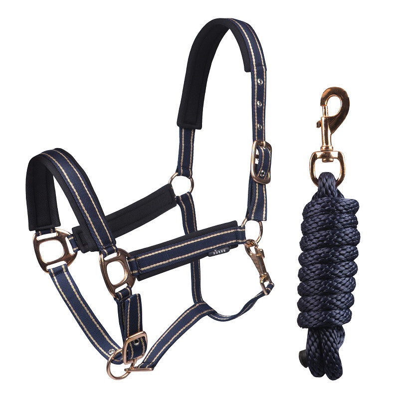 Horka Deluxe Headcollar & Leadrope Set - Navy/ Rose