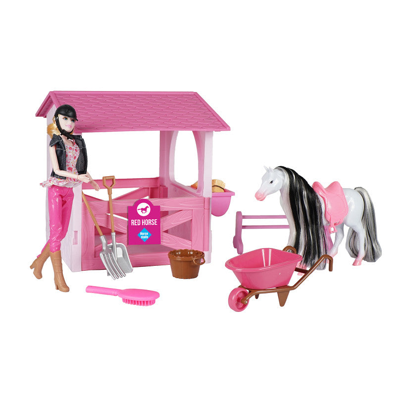 Red Horse Horse and Stall Toy