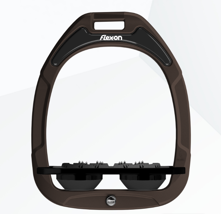 Flex-On Green Composite Stirrups - Brown Frame, Black Footbed, Black Shock Absorbers